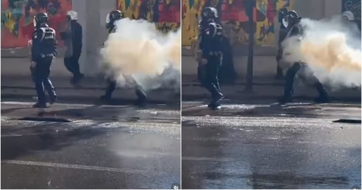 Policit i shpërthen gazi lotsjellës në çantën e shpinës gjatë protestës