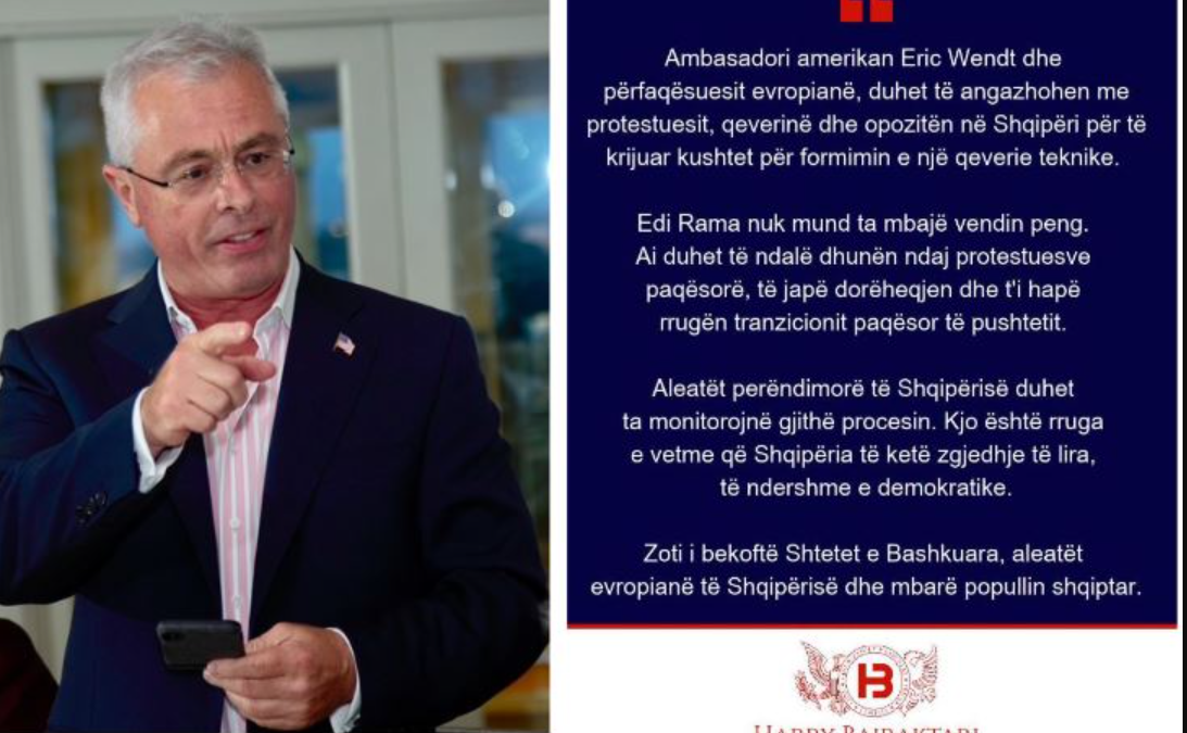 Edi Rama nuk mund ta mbajë vendin peng, Harry Bajraktari i kërkon ambasadorit amerikan në Tiranë angazhim për krijimin e kushteve për një qeveri teknike