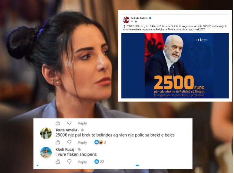 Një efektiv vlen sa brekët e Belës, Balluku shpërndan premtimin e Ramës për 2500 euro policëve, komentuesit nuk e falin mafiozet po paguani për të vrarë