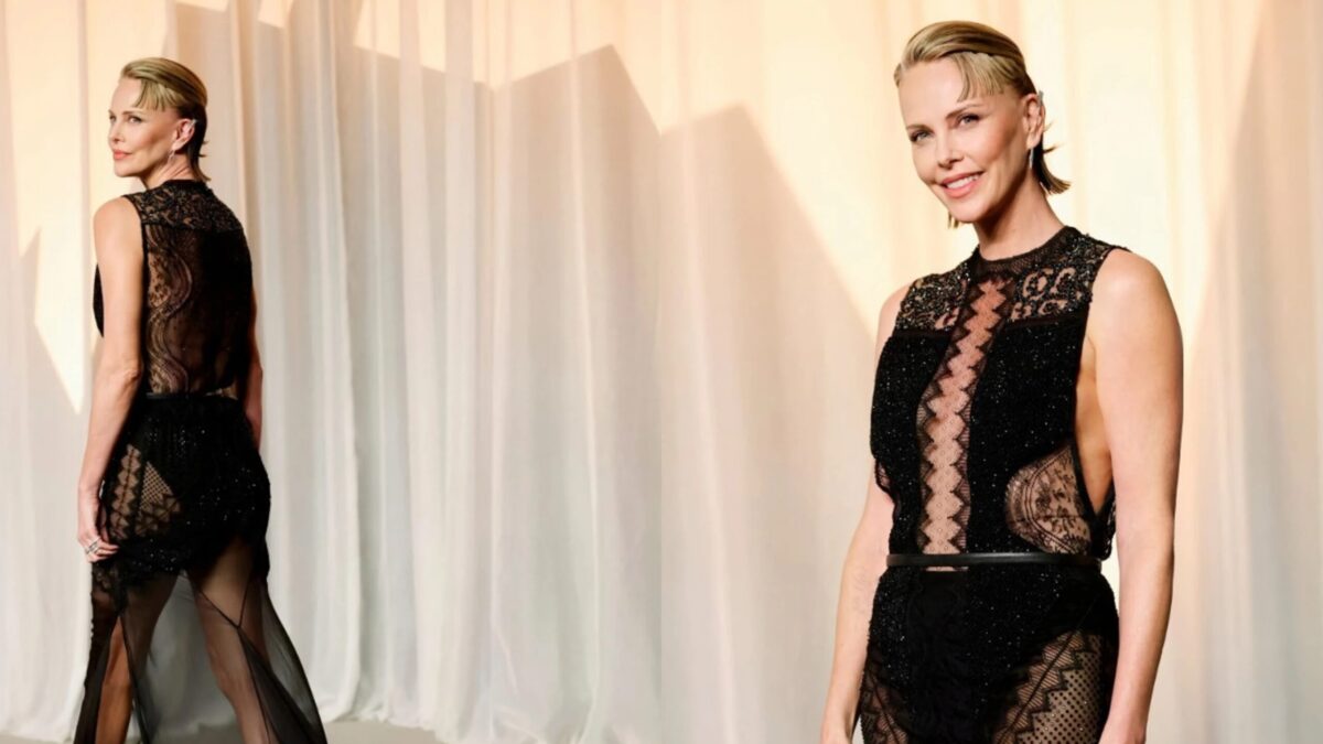 Charlize Theron mahnit në Los Angeles me fustan të zi nga Tom Ford